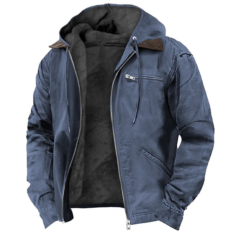 Men's Hooded Bomber Winter Jacket with Lined Interior and Zip Pockets