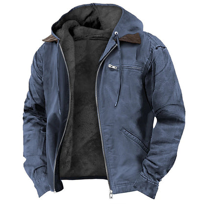 Men's Hooded Bomber Winter Jacket with Lined Interior and Zip Pockets