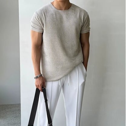 Men Breathable Short-sleeved Sweater Men's Round Neck T-shirt