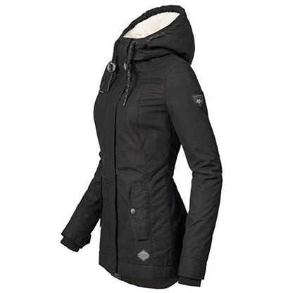 Women's Waterproof Rain Jacket with Hood and Extended Back Hem