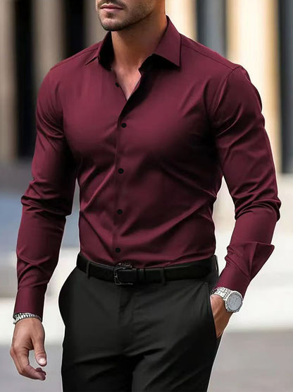 Men’s Summer Business Shirt – Solid Color Long Sleeve Button-Down Casual & Vacation Top
