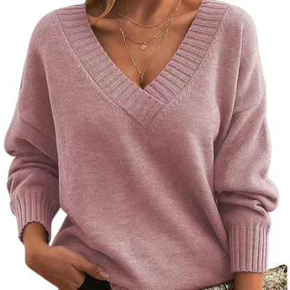 Women’s V-Neck Textured Knit Jumper with Relaxed Fit Regular Length