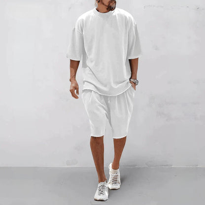 Men's Raw-Edge T-Shirt and Knee-Length Shorts Set