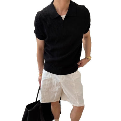 Men’s Retro Knit Sports T-Shirt – Casual Loose Fit