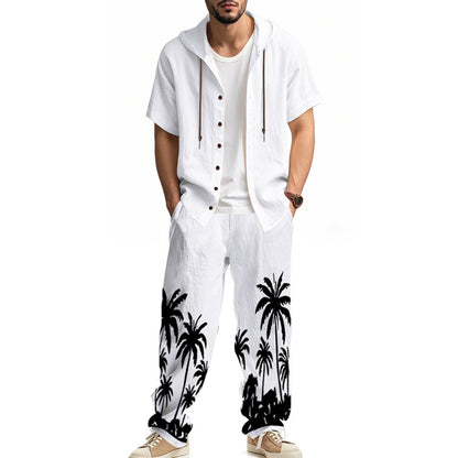 Men’s American Style Hooded Short-Sleeve Shirt & Trousers Set