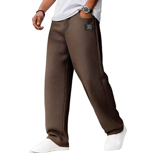 Men’s Waffle Knit Straight-Leg Trousers – Autumn & Winter Casual Fashion Pants