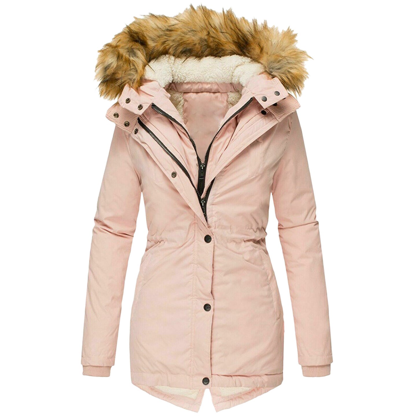 Women's Puffer Jacket with Hood and Slim Fit Design