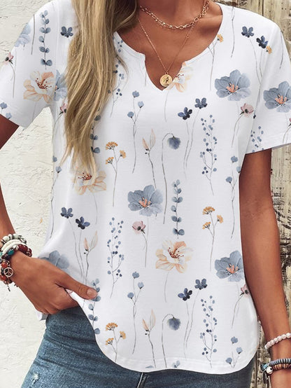 Women's Floral Short-Sleeve Button Top with Loose Casual Fit