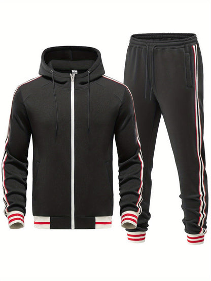 Men's Striped 2-Piece Tracksuit Set with Hoodie and Joggers