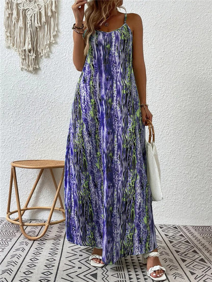 Women's Sleeveless Maxi Dress with Abstract Print