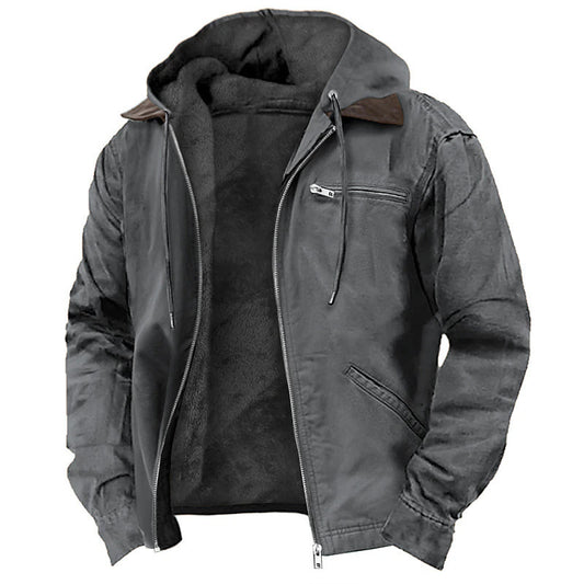 Men's Hooded Bomber Winter Jacket with Lined Interior and Zip Pockets