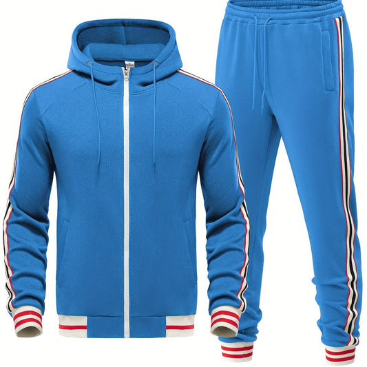 Men's Striped 2-Piece Tracksuit Set with Hoodie and Joggers