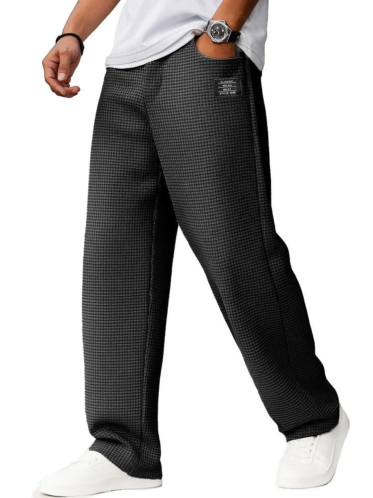 Men’s Waffle Knit Straight-Leg Trousers – Autumn & Winter Casual Fashion Pants