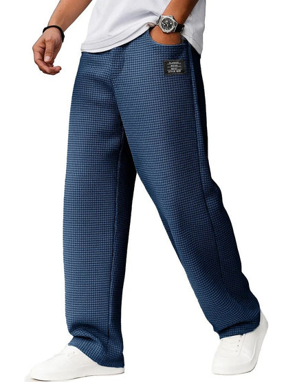 Men’s Waffle Knit Straight-Leg Trousers – Autumn & Winter Casual Fashion Pants