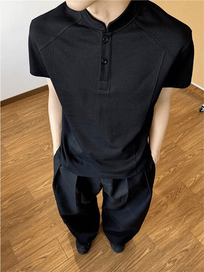 Men’s Shoulder Patchwork Short-Sleeve T-Shirt – Relaxed Fit Casual Tee