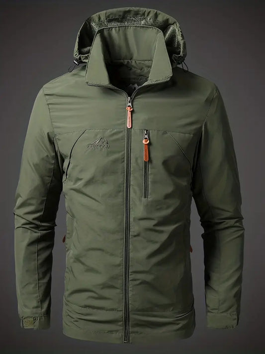 Men's Waterproof Rain Jacket with Hood and Zip Pockets for Outdoors