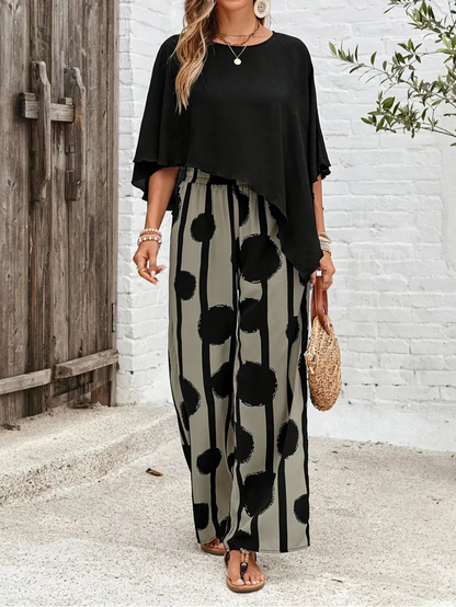 Women's Two-Piece Wide-Leg Pants and Asymmetrical Top Set
