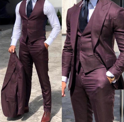Men's Slim Fit Three Piece Suit with Blazer Vest and Trousers