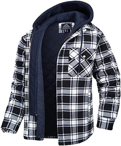 Men's Plaid Hooded Bomber Jacket with Quilted Lining