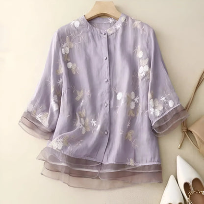 Women's Embroidered Blouse with Button-Down Design
