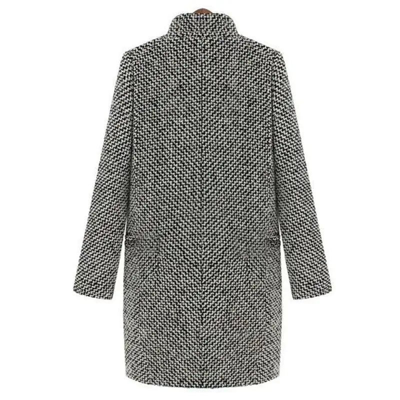 Women's Tailored Houndstooth Winter Coat with Button Closure