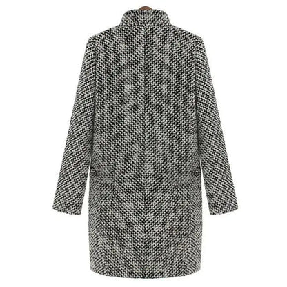 Women's Tailored Houndstooth Winter Coat with Button Closure