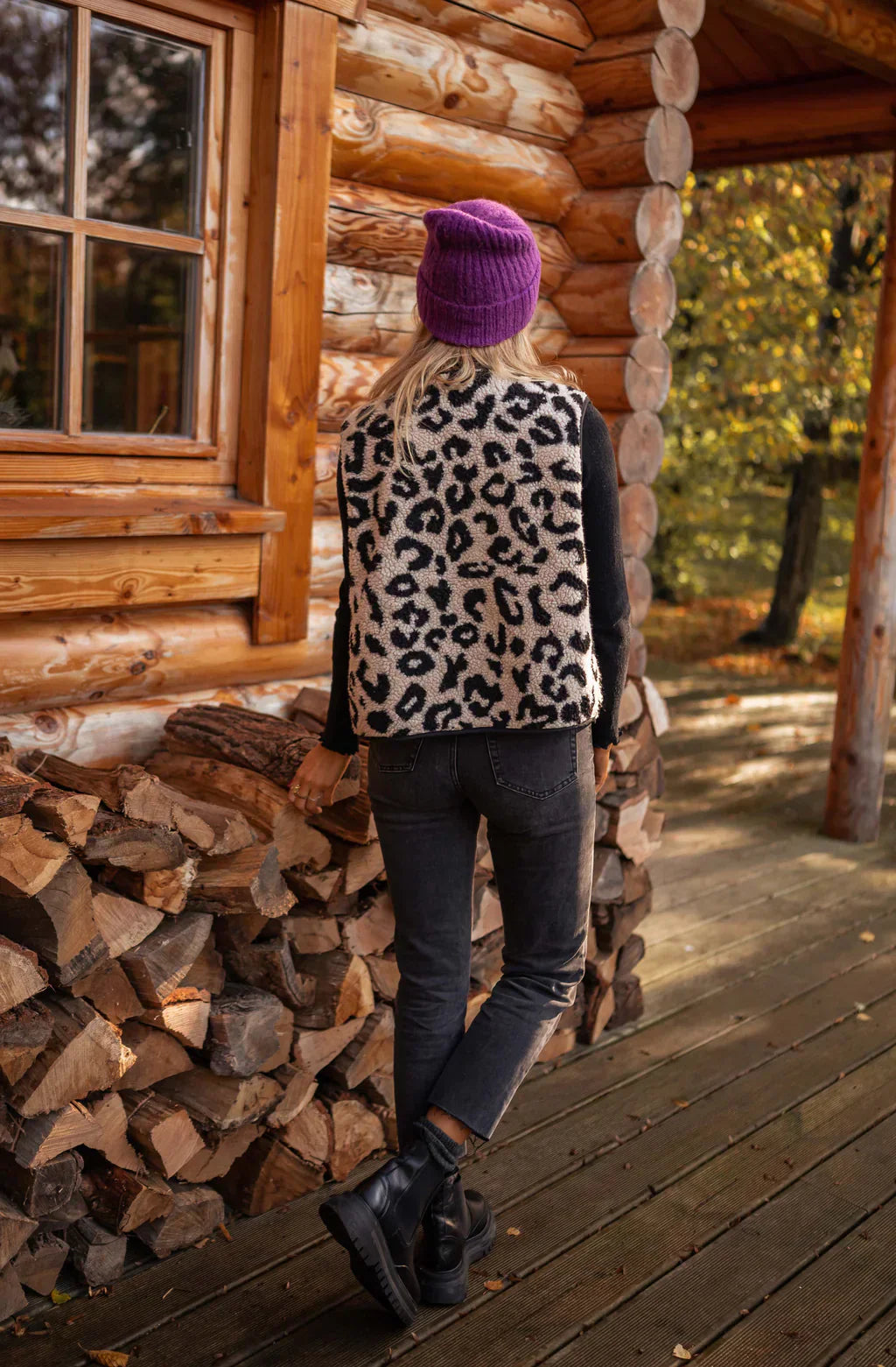 Women’s Leopard Print Knit Vest with Button Front