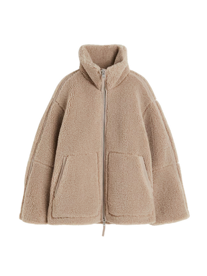 Women's Oversized Zip-Up Winter Jacket with High Collar Design