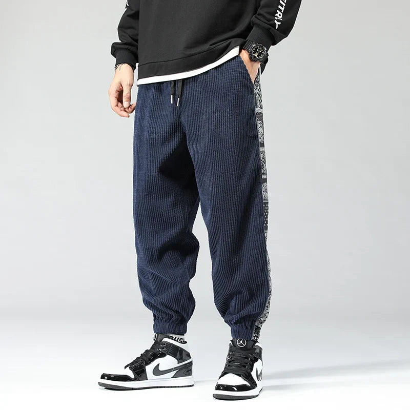 Men's Corduroy Trousers Loose Fit Jogger Style with Elastic Cuffs