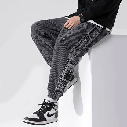 Men's Corduroy Trousers Loose Fit Jogger Style with Elastic Cuffs