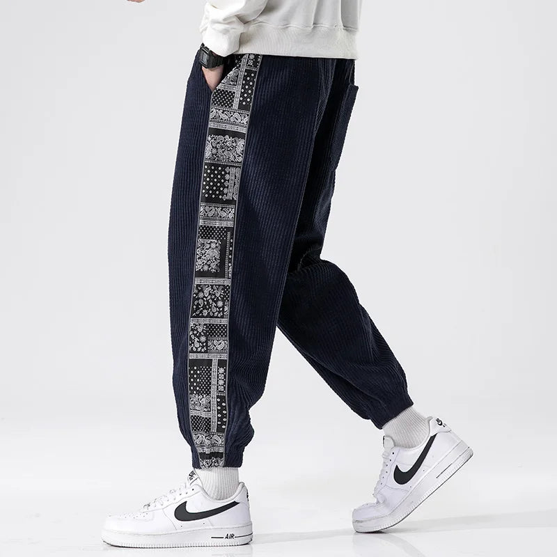 Men's Corduroy Trousers Loose Fit Jogger Style with Elastic Cuffs