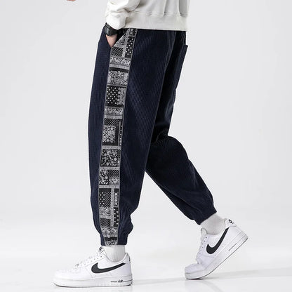 Men's Corduroy Trousers Loose Fit Jogger Style with Elastic Cuffs