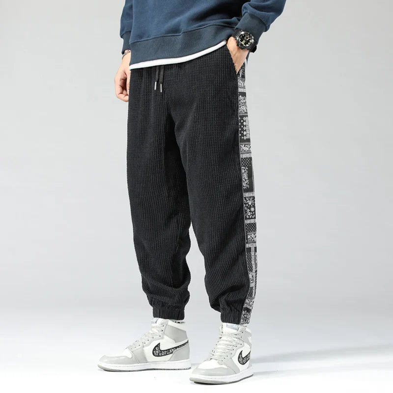 Men's Corduroy Trousers Loose Fit Jogger Style with Elastic Cuffs