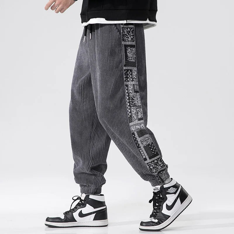 Men's Corduroy Trousers Loose Fit Jogger Style with Elastic Cuffs