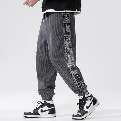 Men's Corduroy Trousers Loose Fit Jogger Style with Elastic Cuffs