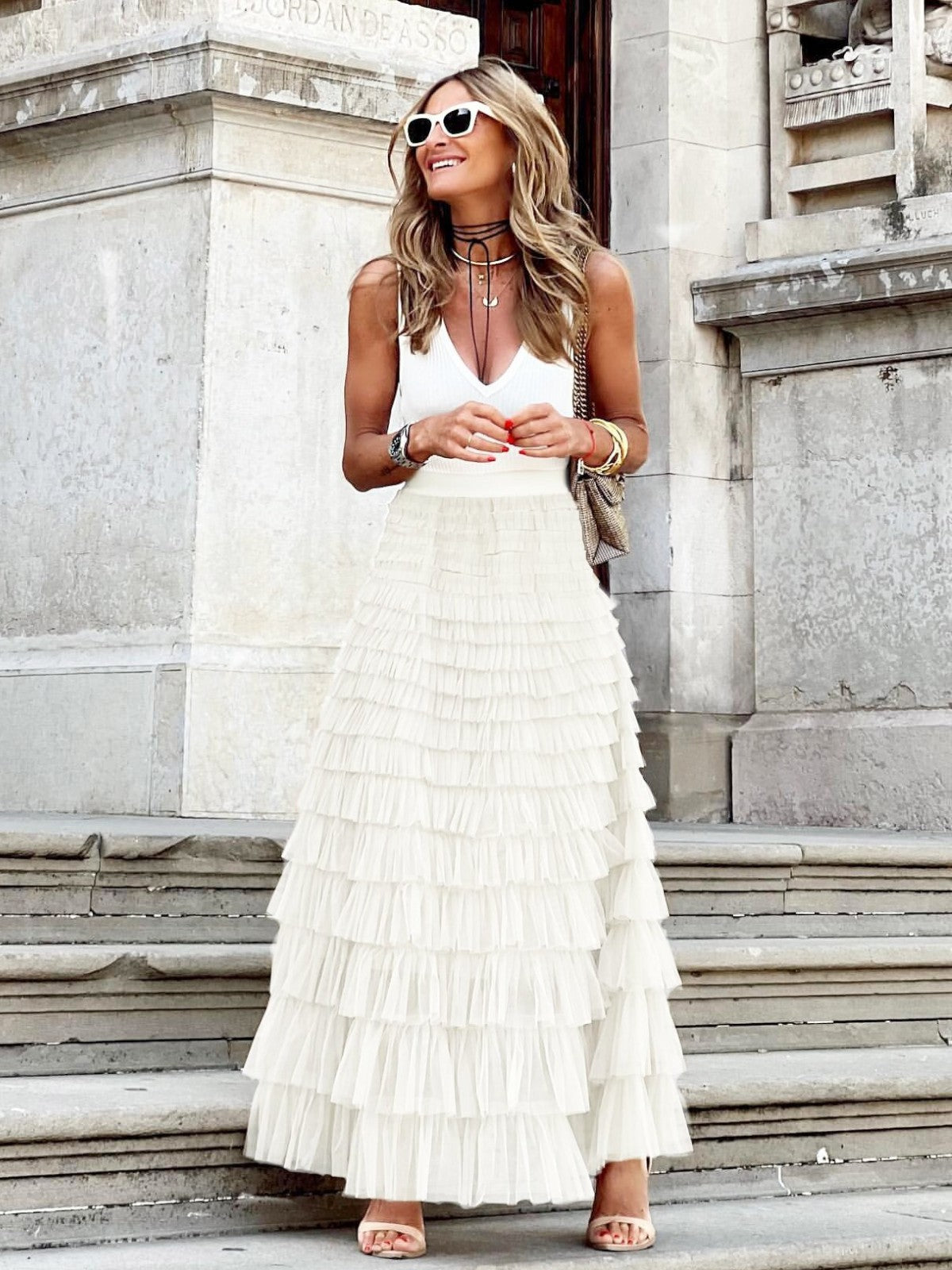 Women's Tiered Ruffle Tulle Maxi Skirt