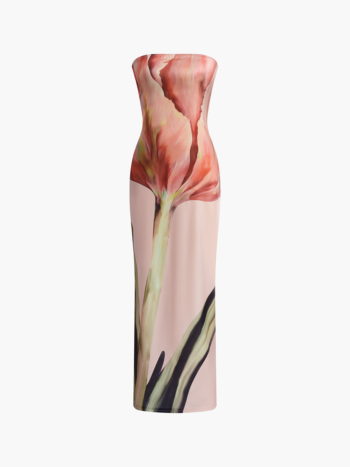 Women's Strapless Floral Print Maxi Dress with Sleek Elegant Silhouette
