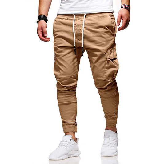 Men's Slim Fit Cargo Pants with Drawstring Waist and Side Pockets