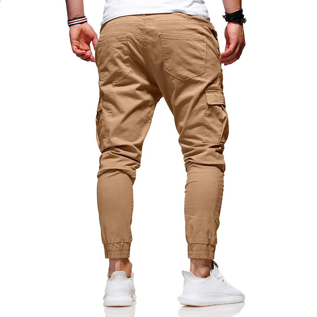 Men's Slim Fit Cargo Pants with Drawstring Waist and Side Pockets