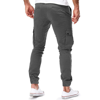 Men's Slim Fit Cargo Pants with Drawstring Waist and Side Pockets