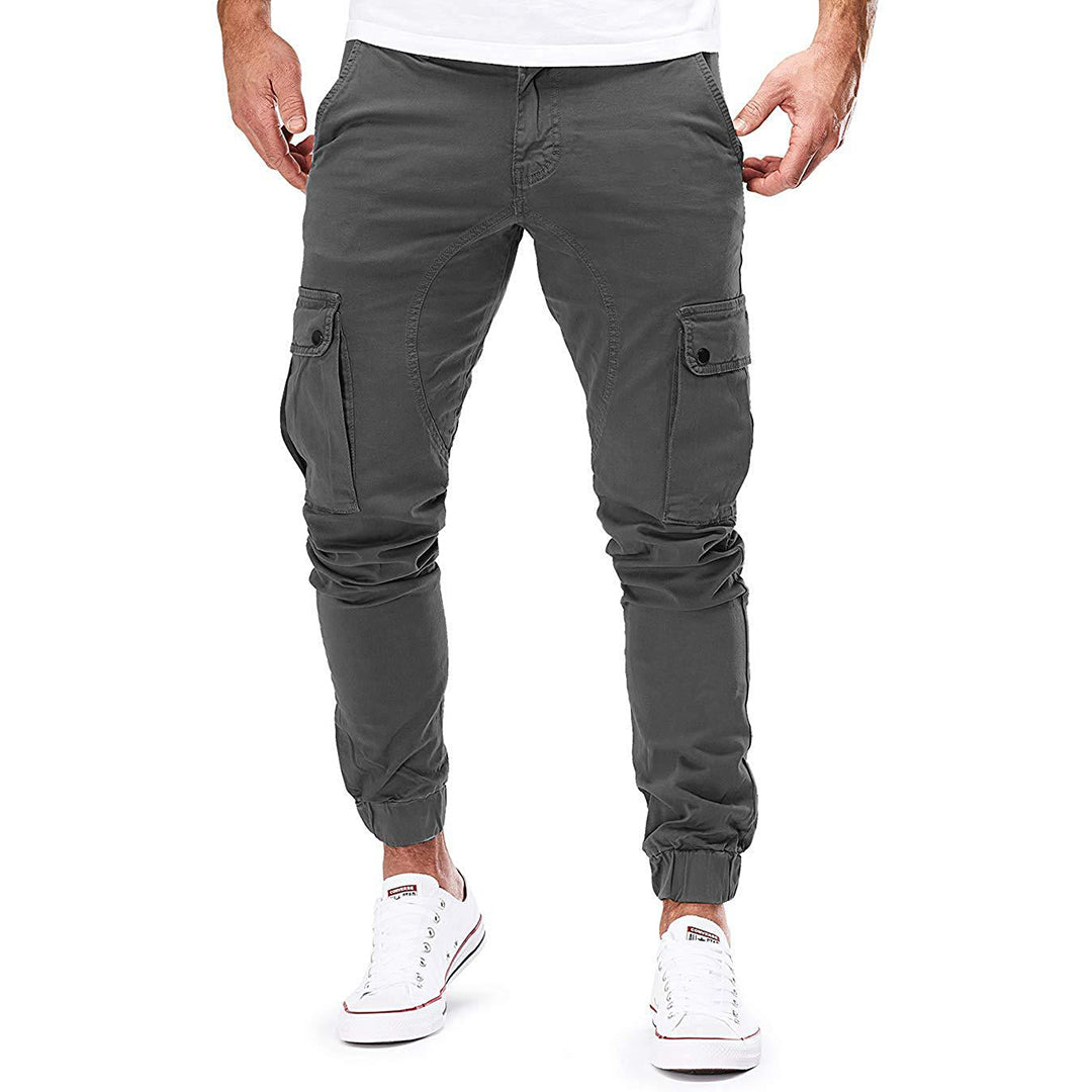 Men's Slim Fit Cargo Pants with Drawstring Waist and Side Pockets