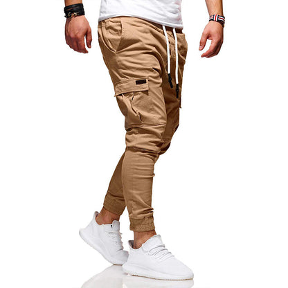 Men's Slim Fit Cargo Pants with Drawstring Waist and Side Pockets