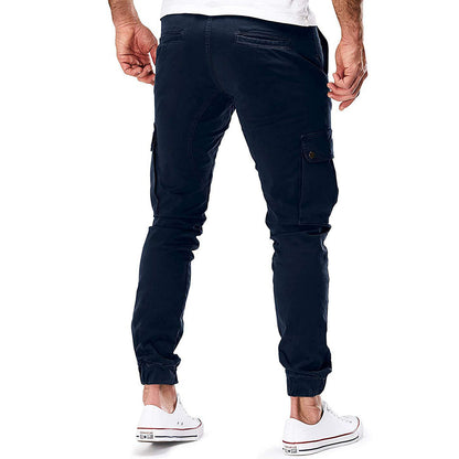 Men's Slim Fit Cargo Pants with Drawstring Waist and Side Pockets