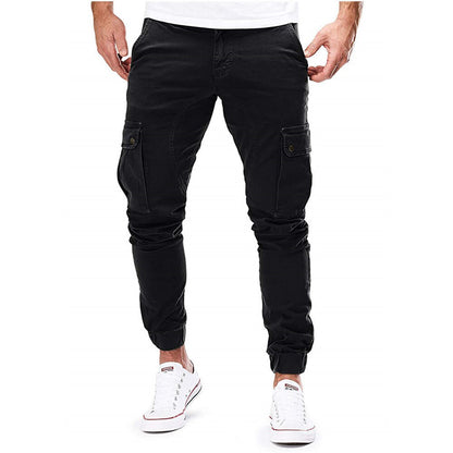 Men's Slim Fit Cargo Pants with Drawstring Waist and Side Pockets