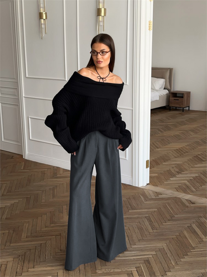 Women’s Wide Leg Suit Trousers High Waisted Casual Pants