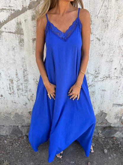 Lace Trim Slip Maxi Dress with Spaghetti Straps for Women