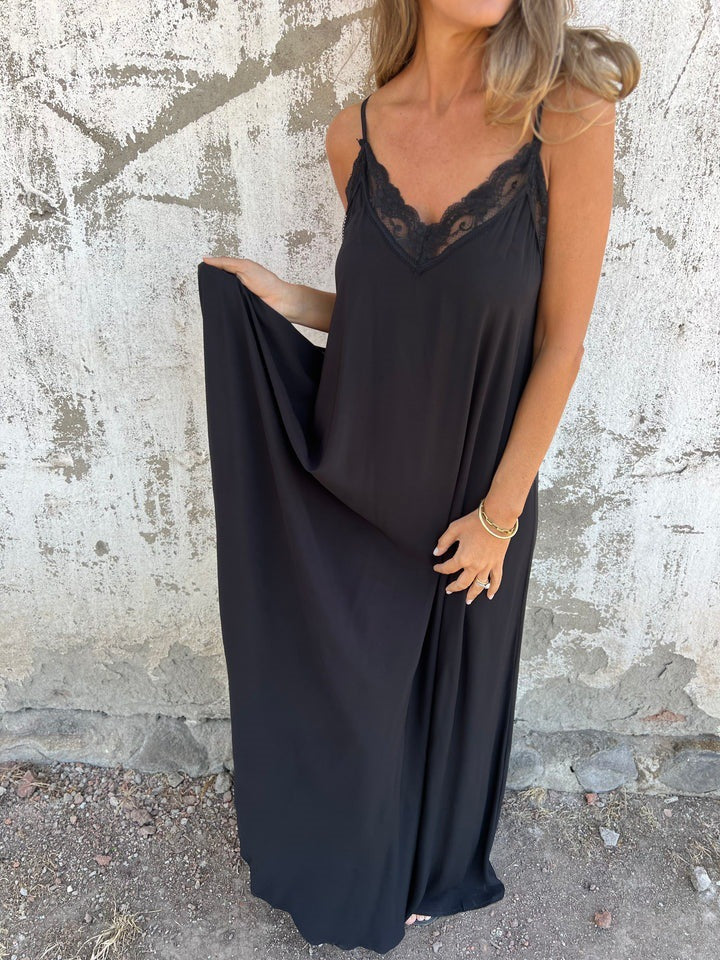 Lace Trim Slip Maxi Dress with Spaghetti Straps for Women