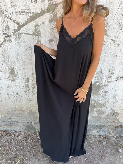 Lace Trim Slip Maxi Dress with Spaghetti Straps for Women