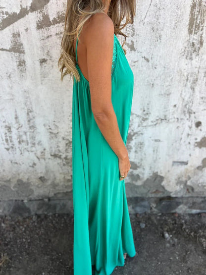 Lace Trim Slip Maxi Dress with Spaghetti Straps for Women