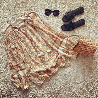 Women's Loose Fit Floral Button-Up Blouse with Long Sleeves